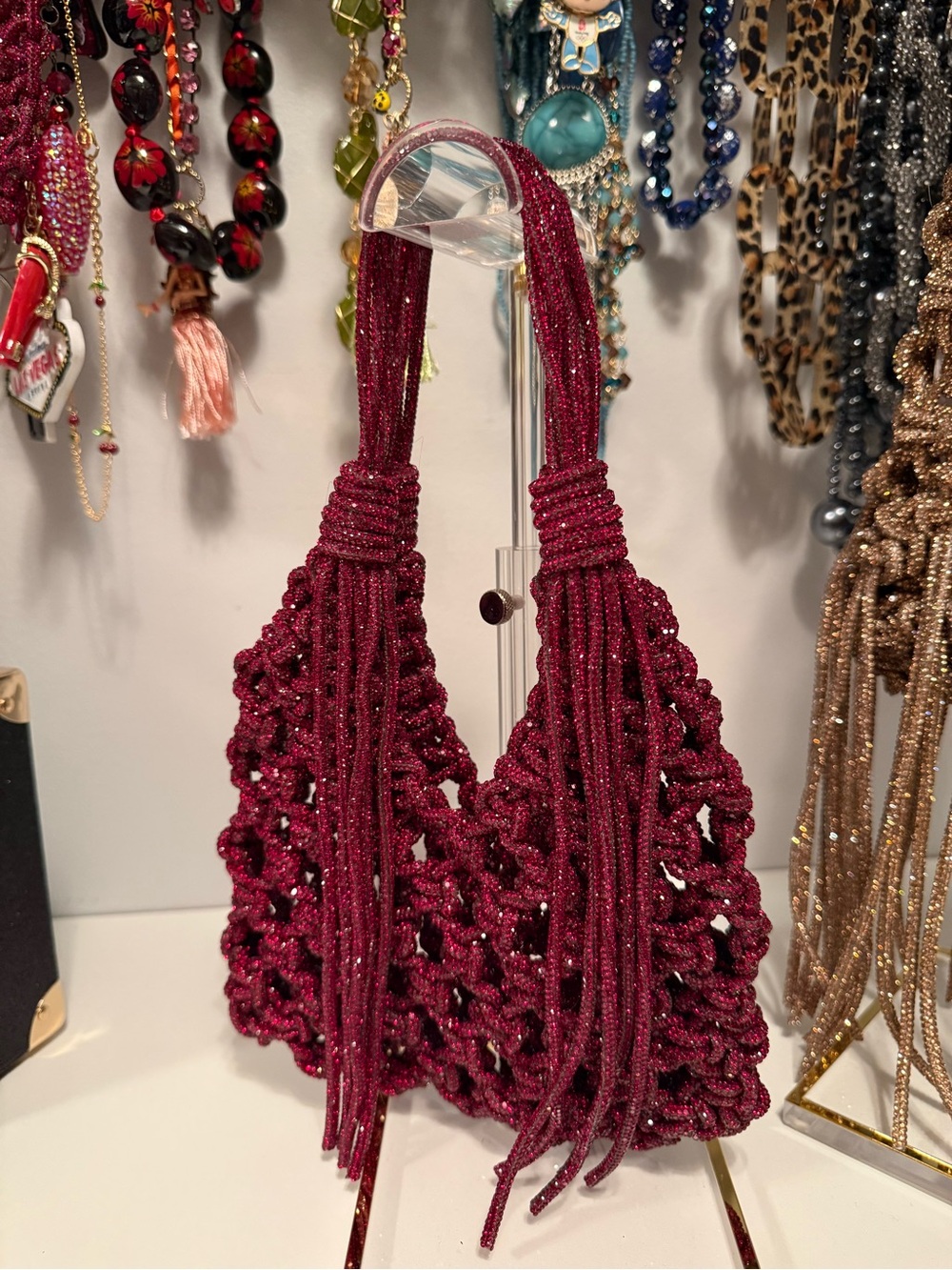 Licorice Red Rhinestone Wristlet Bag